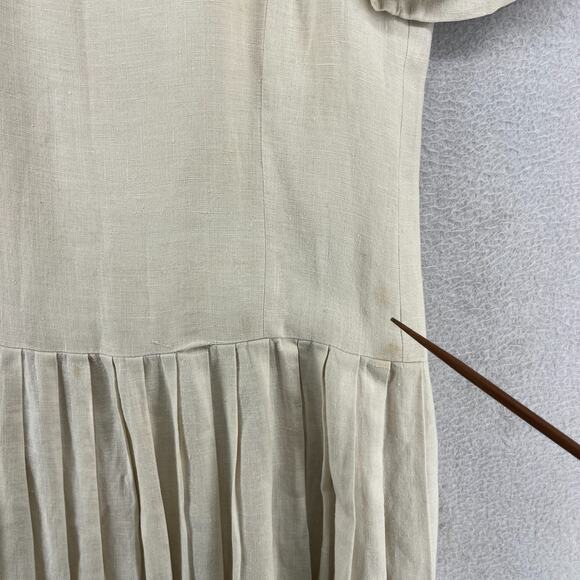 BROOKS BROTHERS Dress 4 Sailor Fit & Flare Pleated Linen Canvas Off White VTG - Picture 7 of 16